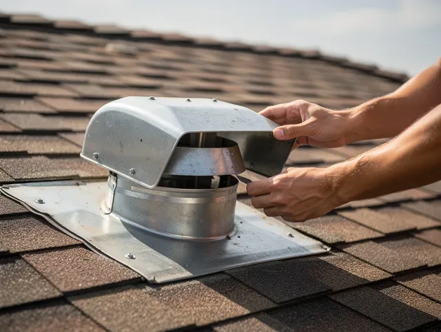 Downey Dryer Vent Cleaning certified technician safely cleaning a roof-mounted dryer vent in Downey