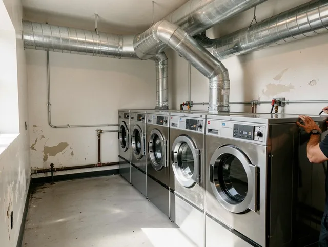 Downey Dryer Vent Cleaning team performing large-scale commercial dryer vent cleaning in Downey