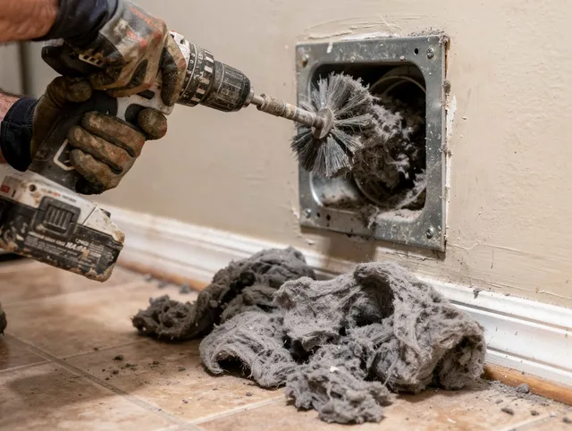 Certified Downey Dryer Vent Cleaning technician performing dryer vent cleaning in Downey