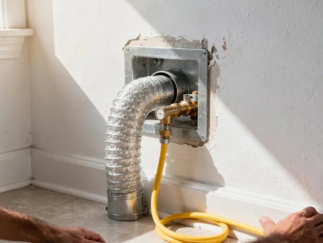 Downey Dryer Vent Cleaning certified technician performing specialized gas dryer vent cleaning in Downey